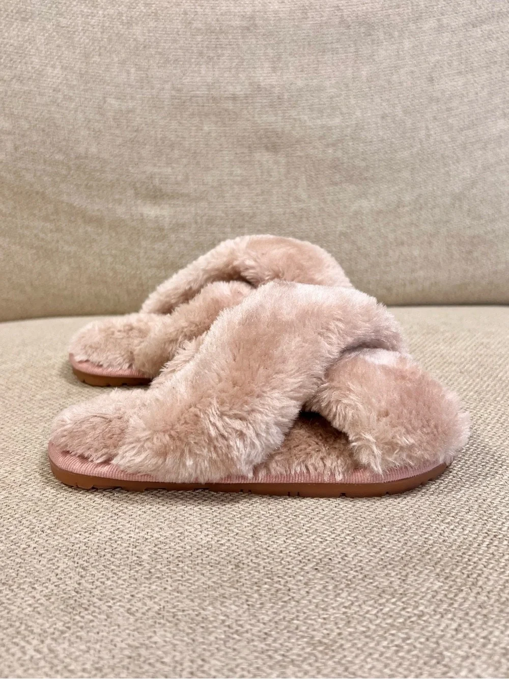 Vepose Toddler Size 8/8.5/9 Pink Faux Fur Cross-Band Slide Slippers Plush Shoes